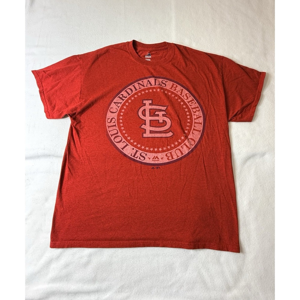St Louis Cardinals Majestic Mens Size XL Red Short Sleeve Crew Neck Graphic Tee